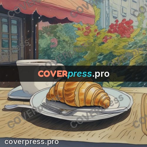 Kiki Delivery Service drawing: croissant and coffee on a table