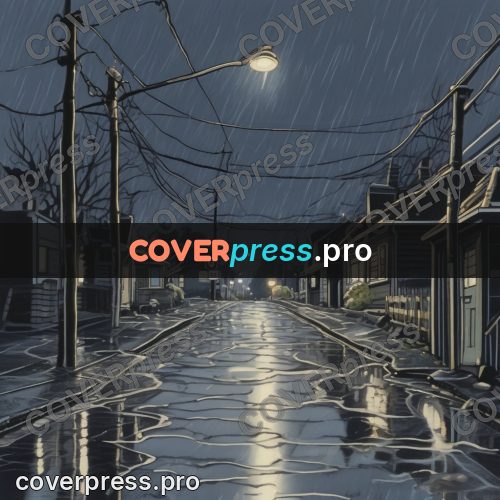 Kiki Delivery Service drawing: wet street with poles