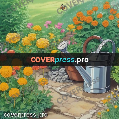 Kiki Delivery Service drawing: watering can among orange flowers