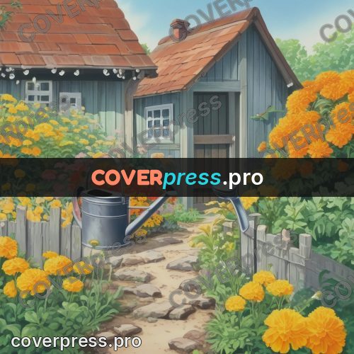 Kiki Delivery Service drawing: watering can among orange flowers