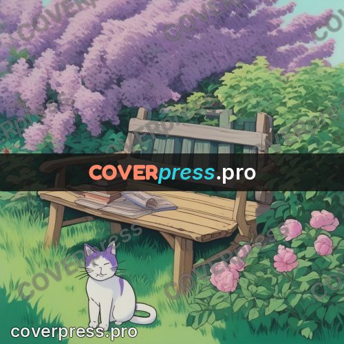 Kiki Delivery Service drawing: bench by lilac with a cat
