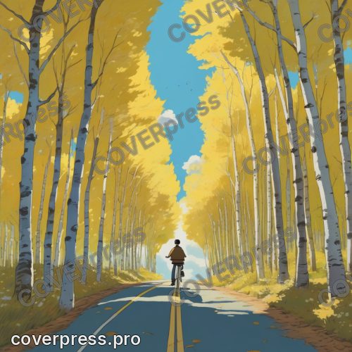 Рисунок человека в стиле Гибли: клён, аллея и фонарь