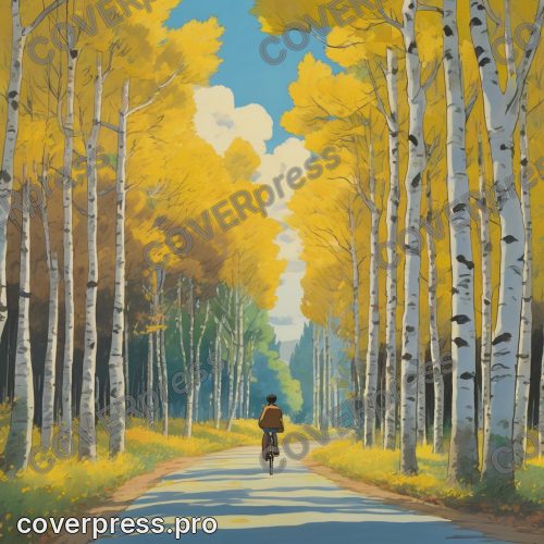 Рисунок человека в стиле Гибли: клён, аллея и фонарь