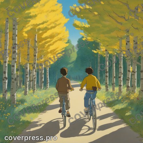 Рисунок человека в стиле Гибли: клён, аллея и фонарь