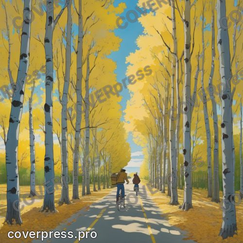 Рисунок человека в стиле Гибли: клён, аллея и фонарь