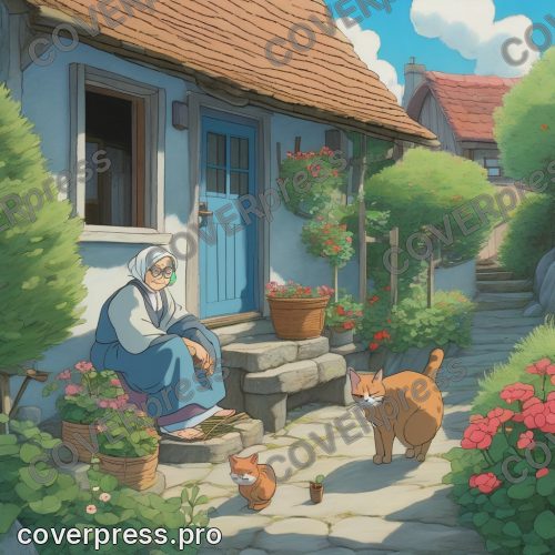 Рисунок человека в стиле Гибли: школьница, велосипед и маяк