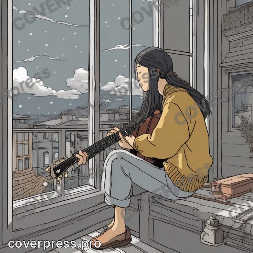 Рисунок человека в стиле Гибли: гитаристка, рояль и скрипачка
