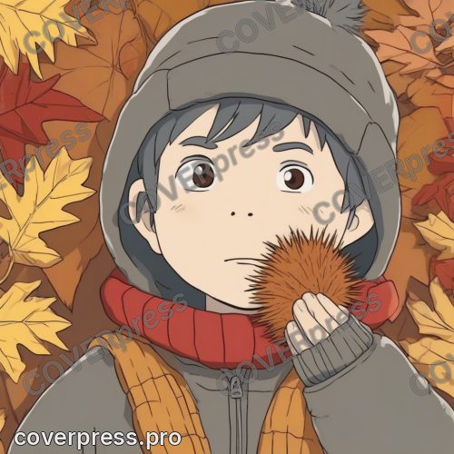 Рисунок человека в стиле Гибли: клён, аллея и фонарь