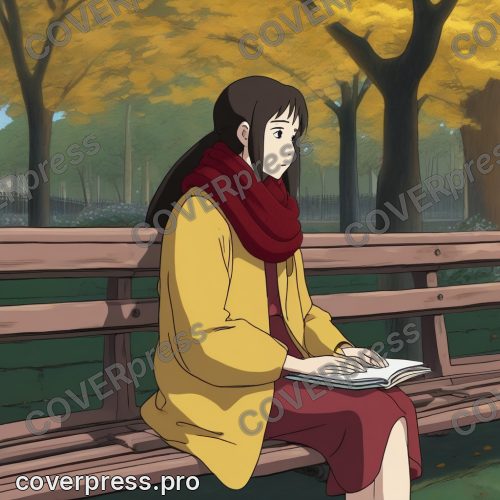 Рисунок человека в стиле Гибли: клён, аллея и фонарь