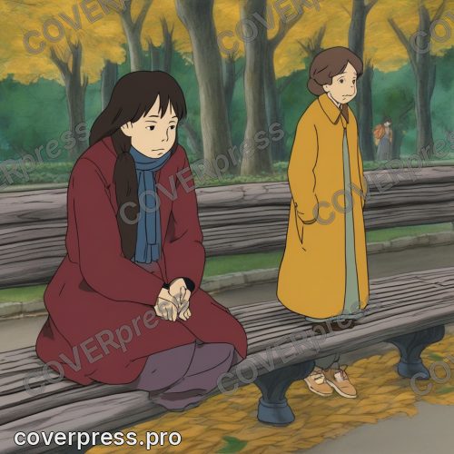 Рисунок человека в стиле Гибли: клён, аллея и фонарь