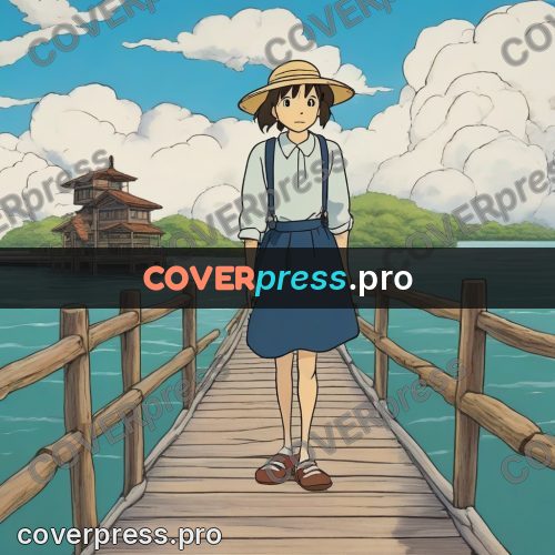 Ghibli style drawing of a person: girl in a straw hat