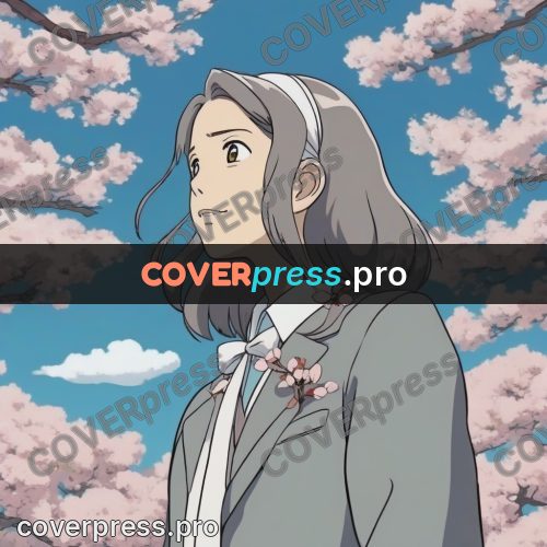 Ghibli style drawing of a person: girl under cherry blossom