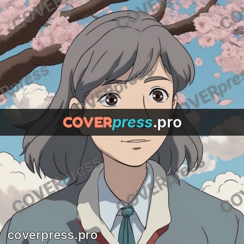 Ghibli style drawing of a person: girl under cherry blossom