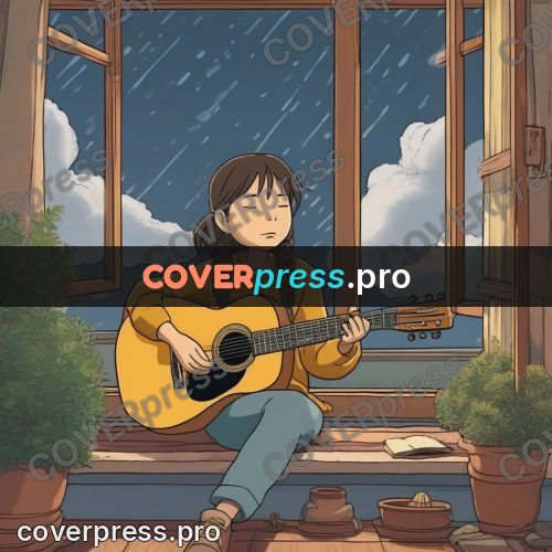 Ghibli style drawing of a person: girl playing a guitar