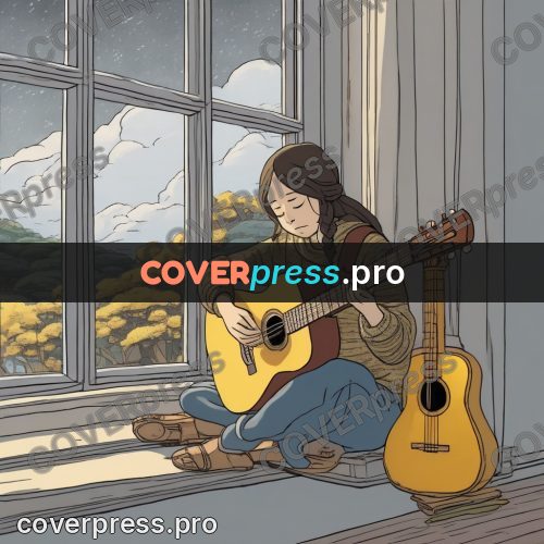 Ghibli style drawing of a person: girl playing a guitar