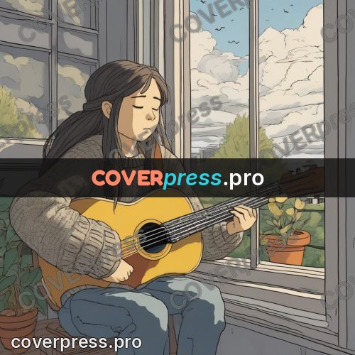 Ghibli style drawing of a person: girl playing a guitar