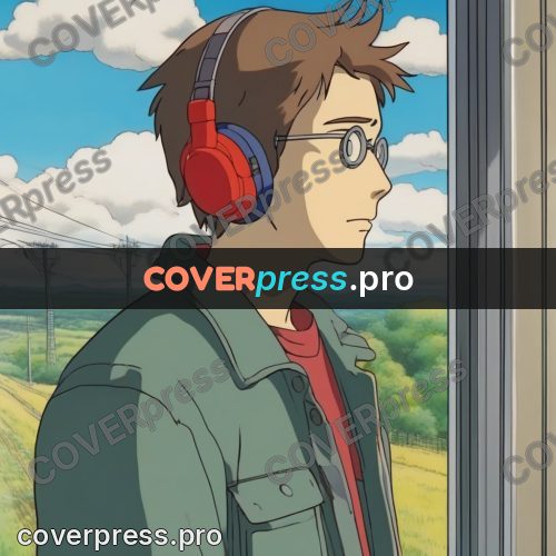 Ghibli style drawing of a person: young man in headphones