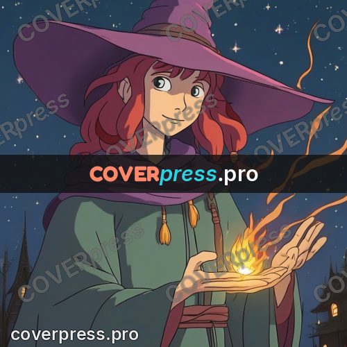 Ghibli style drawing of a person: red-haired girl with fire