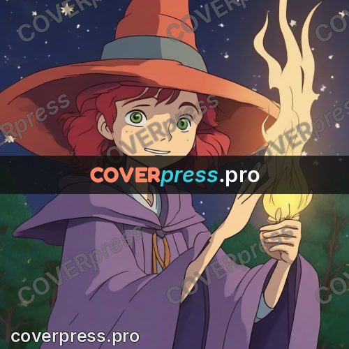 Ghibli style drawing of a person: red-haired girl with fire