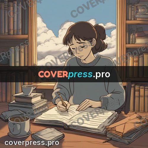 Ghibli style drawing of a person: girl writing at a desk