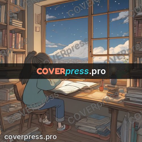 Ghibli style drawing of a person: girl writing at a desk