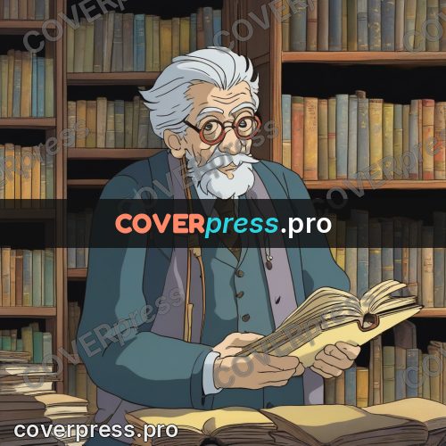 Ghibli style drawing of a person: old man with a book