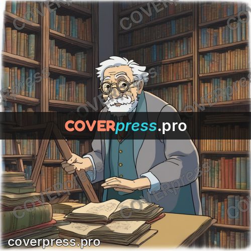 Ghibli style drawing of a person: old man with a book