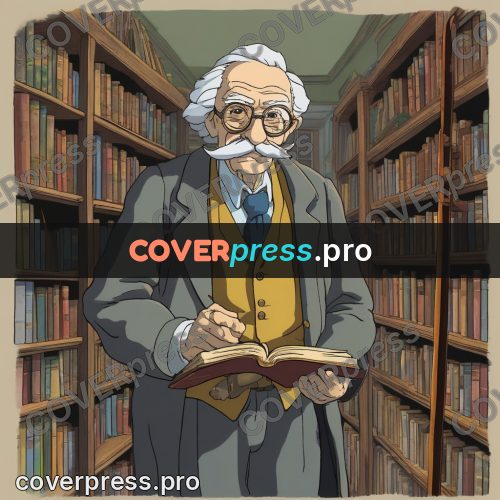 Ghibli style drawing of a person: old man with a book