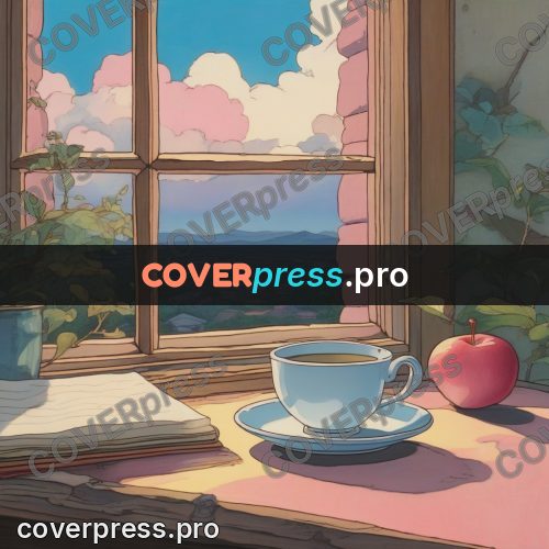Ghibli style drawing of a person: cup of tea by a window