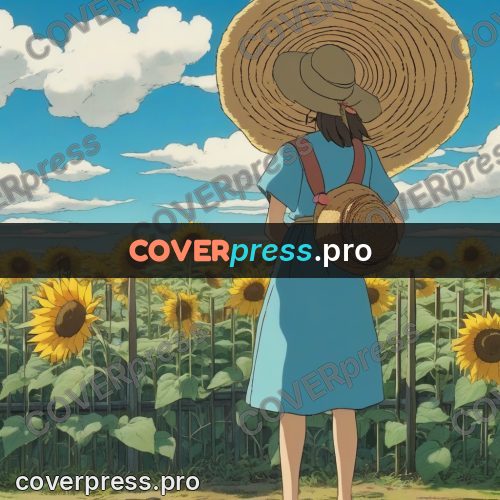 Ghibli style drawing of a person: girl among sunflowers