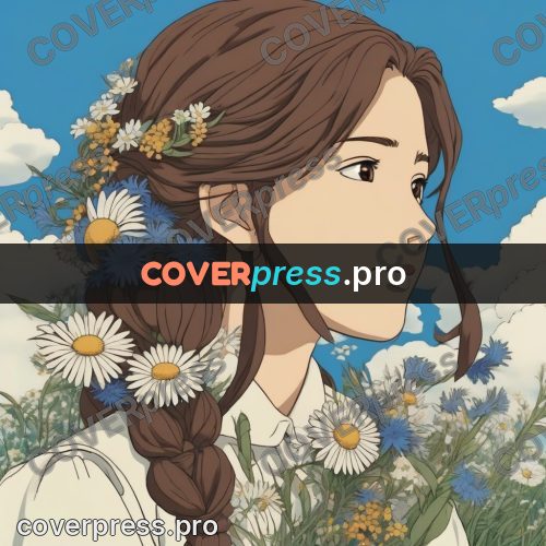 Ghibli style drawing of a person: girl with daisies in her hair