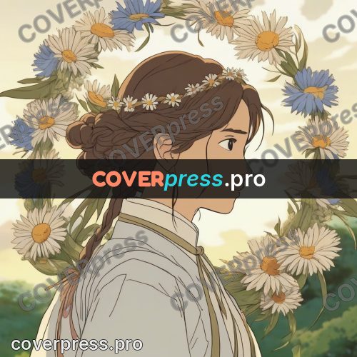 Ghibli style drawing of a person: girl with daisies in her hair
