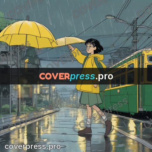 Ghibli style drawing of a person: girl with an umbrella