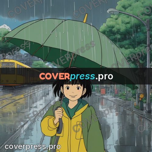Ghibli style drawing of a person: girl with an umbrella