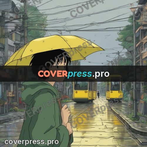 Ghibli style drawing of a person: girl with an umbrella