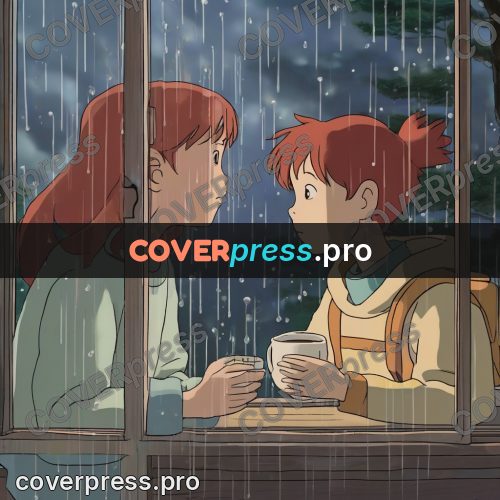 Ghibli style drawing of a person: red-haired girl with a cup