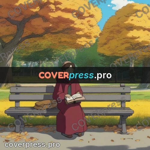 Ghibli style drawing of a person: woman on a park bench