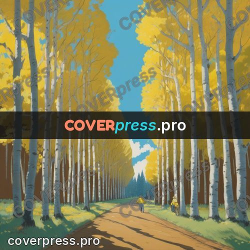 Ghibli style drawing of a person: avenue of yellow trees