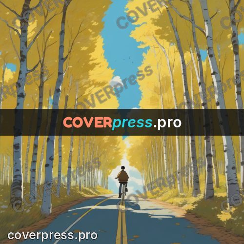 Ghibli style drawing of a person: avenue of yellow trees