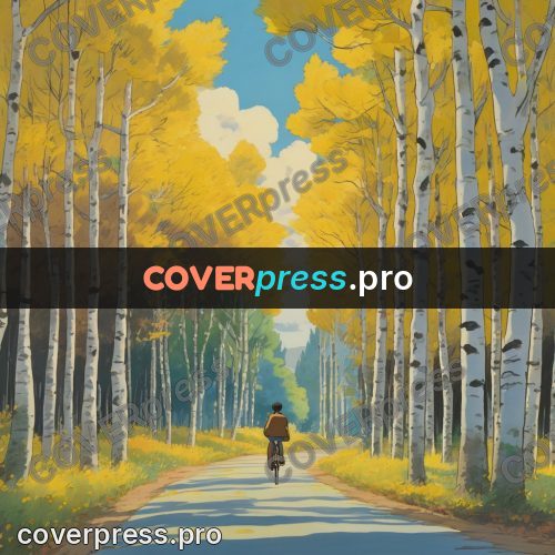 Ghibli style drawing of a person: avenue of yellow trees