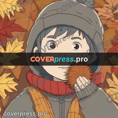 Ghibli style drawing of a person: child in a hat among leaves