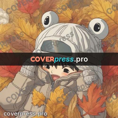 Ghibli style drawing of a person: child in a hat among leaves
