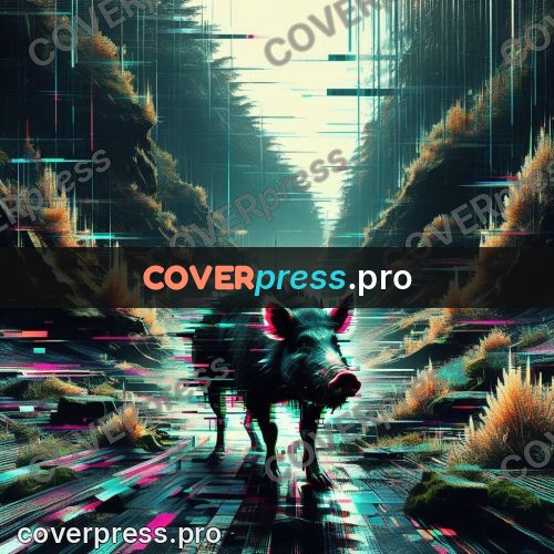 Glitch poster: boar on a ravine slope