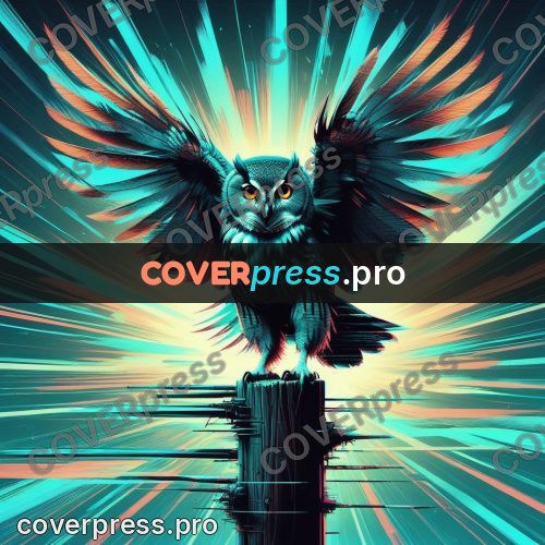 Glitch poster: owl with spread wings