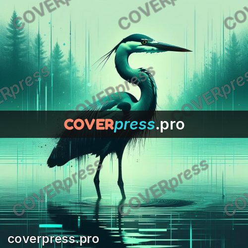 Glitch poster: heron on water in fog