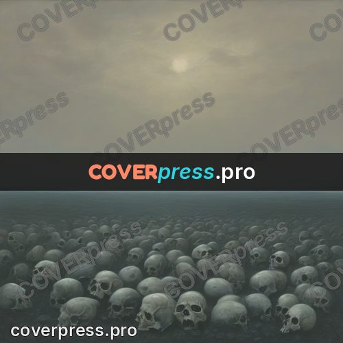 Dark fantasy illustration: plain covered with skulls