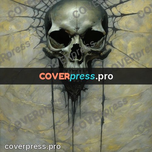 Dark fantasy illustration: skull in a web of cracks
