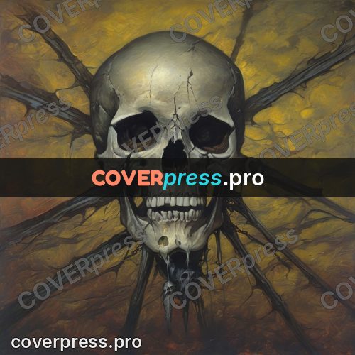 Dark fantasy illustration: skull in a web of cracks