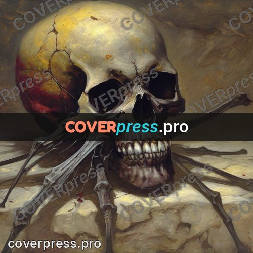 Dark fantasy illustration: skull in a web of cracks
