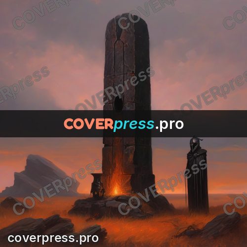 Dark fantasy illustration: stone pillar on a plain